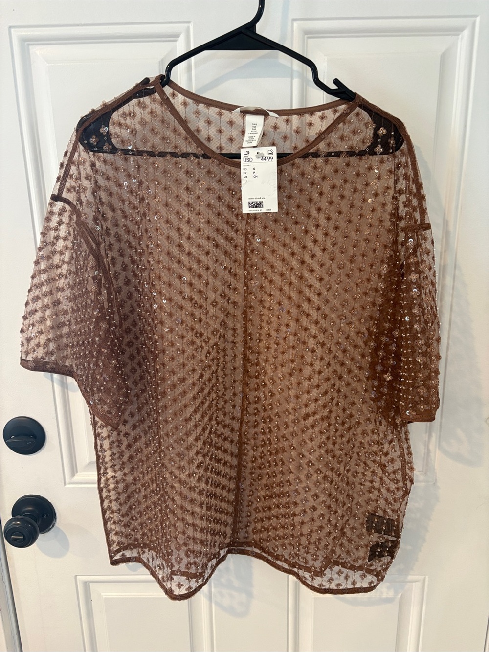 H&M Brown Sheer Sequined Top